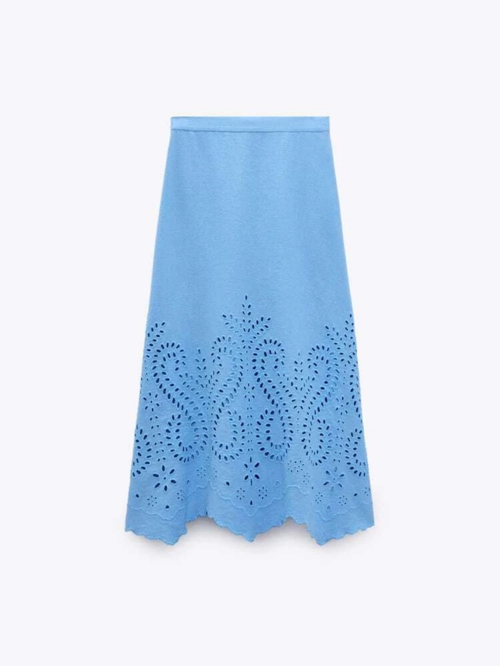 Zara Blue Eyelet Midi Skirt M